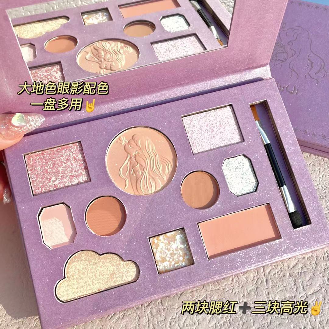 ErshiQI Super Romantic Butterfly Language Heart Sombra de ojos con perlas mate Sombra de ojos Blush High Plate