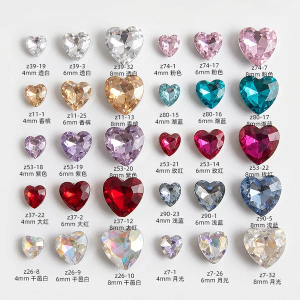 Wholesale Colorful Large and Small Heart-Shaped Rhinestones for Nail Art, Pointed-Back Rhinestones, Crystal White and Pink Heart-Shaped Rhinestones, Wearable Nail Decorations