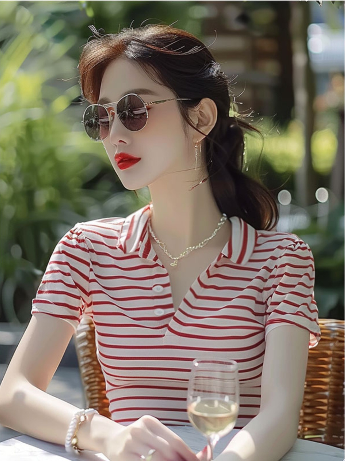 Áo thun polo kẻ sọc tay ngắn thiết kế thời trang mùa hè dành cho nữ — áo phông sọc chi tiết 6