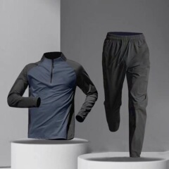 ハーフジッパートレーニング服ランニング速乾衣スポーツ長袖tシャツフィットネス上着陸上スポーツライディングジャケット男