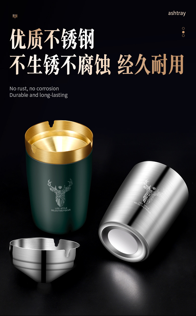 Stainless Steel Car Ashtray with Lid Car-mounted Special Ashtray with Lid Funnel Windproof Personalized Internet Celebratory High-end Living Room