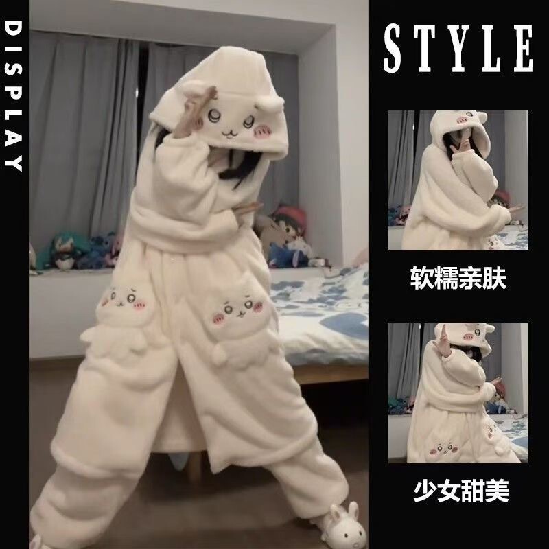 Jiyka wow winter new thick plus velvet nightgown cartoon cute wind long coral fleece pajamas women's home clothes Jiyka wow winter new thick plus velvet nightgown cartoon cute wind long coral fleece pajamas women's home clothes