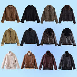 2025新品亚马逊爆款女装老钱风复古加厚保暖毛领皮毛一体夹克外套