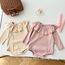 婴儿荷叶领包屁衣0-2岁春季女宝宝纯色韩版连体衣新生儿衣服AL471