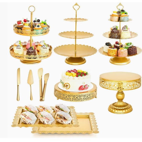 Soporte de pastel hueco dorado creativo transfronterizo accesorios de boda mesa de postres decoración tienda de postres combinación de soporte de pastel de dim sum
