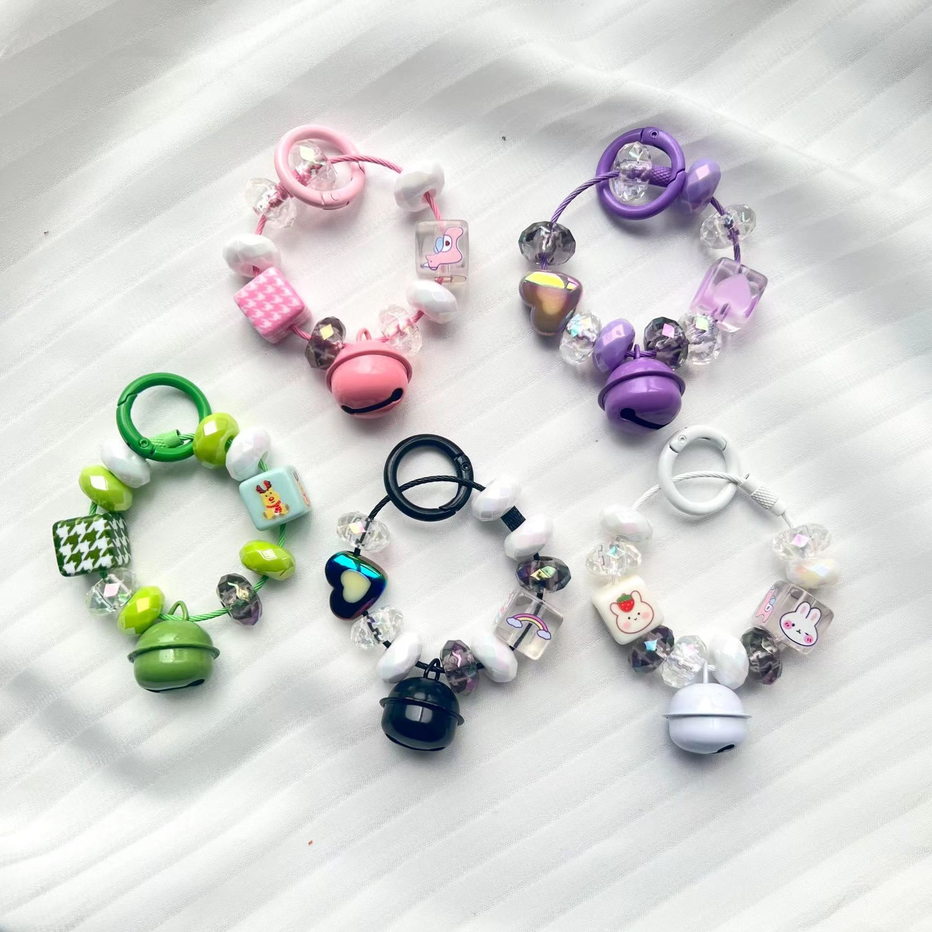 INS estilo teléfono móvil Shell pulsera campana colgante creativo contraste color dibujos animados lindo colorido chica colgante