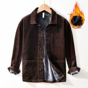 L130 fleece-lined padded corduroy coat men's casual loose retro high-grade jacket a generation of hair