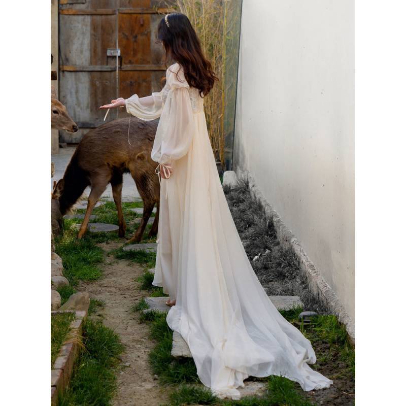 Summer long lace white bathrobe for bride