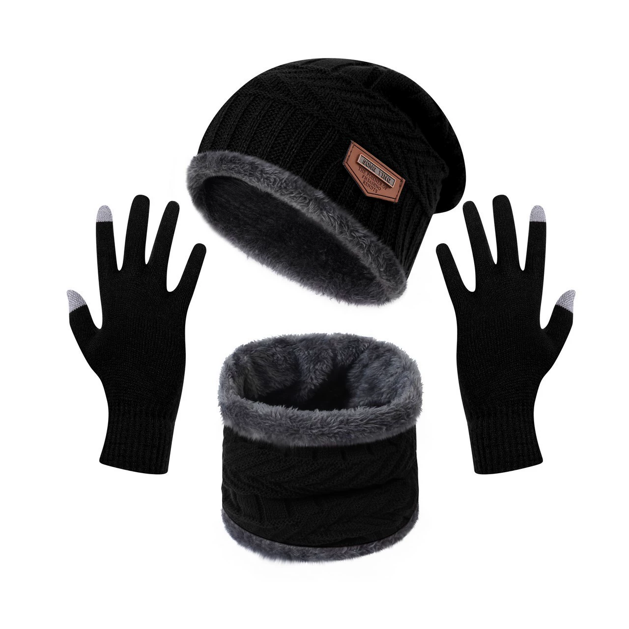 Winter keep warm scarf, woolen knitted hat, increased thickness, family style