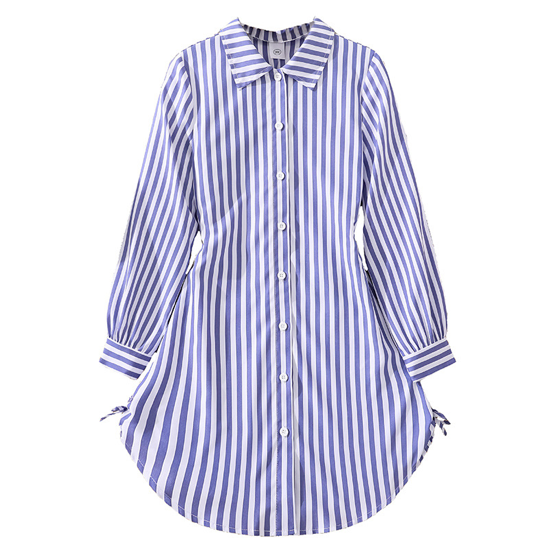 Vestido de niña de comercio exterior 2026 otoño nuevo estilo rayas de niños de tamaño medio y grande de manga larga larga larga laterales de dibujo de la camisa de cintura de falda