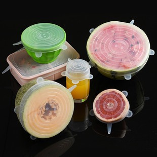 Cross-Border Supply Food-Grade Silicone Lid 6-Piece Set Multi-Functional Stretchable Transparent Round Bowl Lid Cling Film