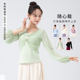 New Chinoiserie Classical Dance Gauze Women's New Style Elegant Lantern Sleeves Chinese Dance Modern Dance Fake Two-Piece Tops
