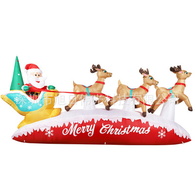 聖誕充氣 聖誕節氣模 彩虹橋三麋鹿拉車聖誕老人充氣雪橇氣模擺件