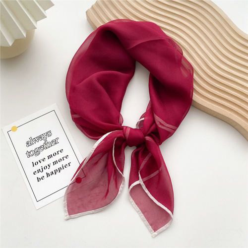 70 solid color thin small square scarf women's spring, autumn and winter style scarf, fashionable gauze scarf with shirt and headband