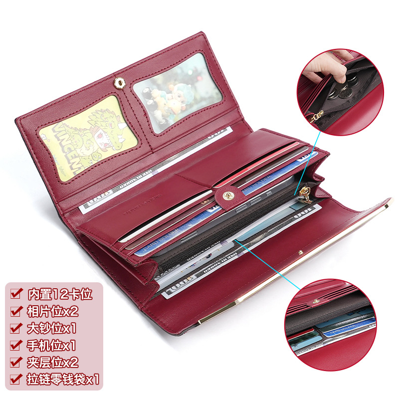 Trending Genuine Leather Women's Long Wallet - New Simple Elegant Multifunctional Large Capacity Clutch - Thumbnail 3