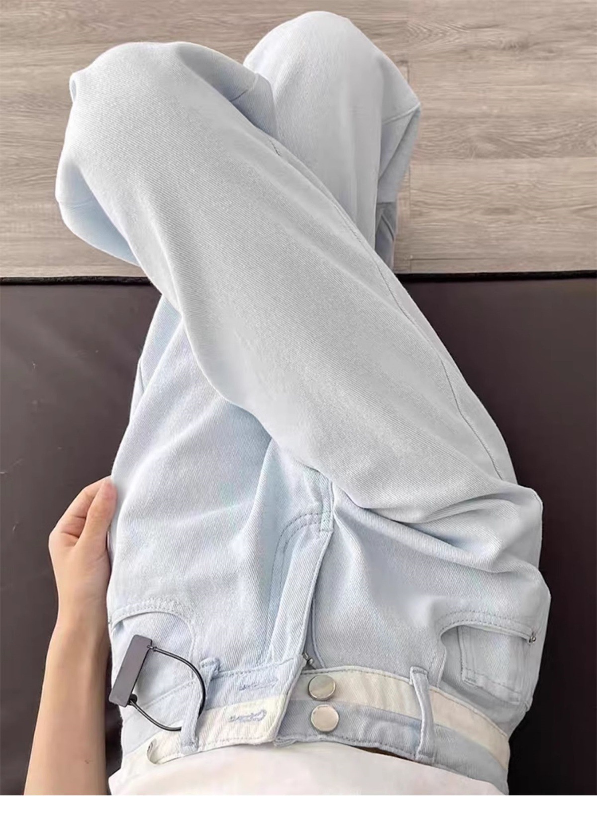 Hellblaue Damen Jeans Mit Hoher Taille Gerade Geschnitten_voghion.com