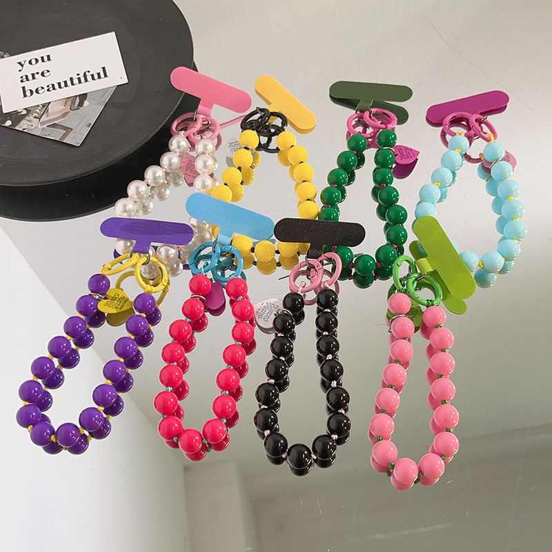 Creative Ins Ball Bead Spacer Bracelet Mobile Phone Hanging Chain Wrist Strap Bracelet Hanging Chain Key Pendant Mobile Phone Case Universal
