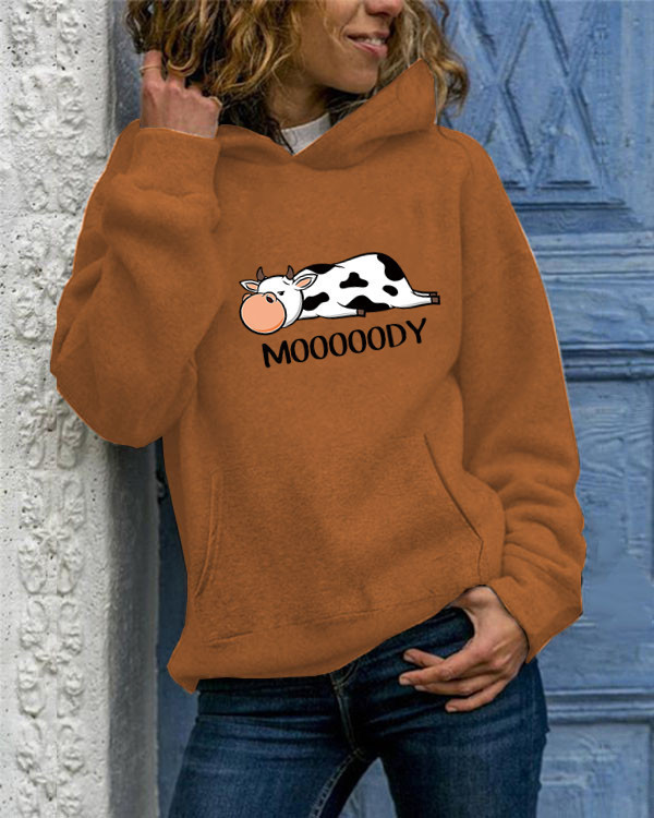 Cow pattern printing 2024 autumn and winter all-match hooded sweater wish Amazon ebay AliExpress