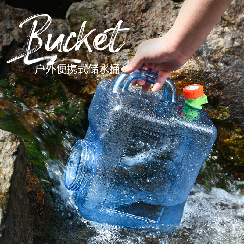 12-Liter Outdoor Square Water Bucket for Home Drinking, with Faucet, Car Mount, Self-Driving Tour, Camping Water Storage Bucket, Purified Water Bucket