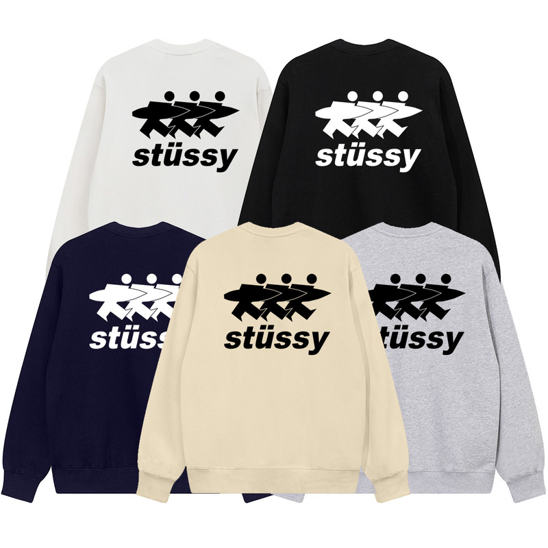 Cross-Border Trendy Brand Stu Stussy Printed Thin Round-Neck Sweatshirt for Spring and Autumn, Unisex Casual Loose Top 034
