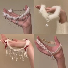 韩系choker毛绒雪花项链闪钻流苏彩色串珠洋气时尚高级感百搭颈链