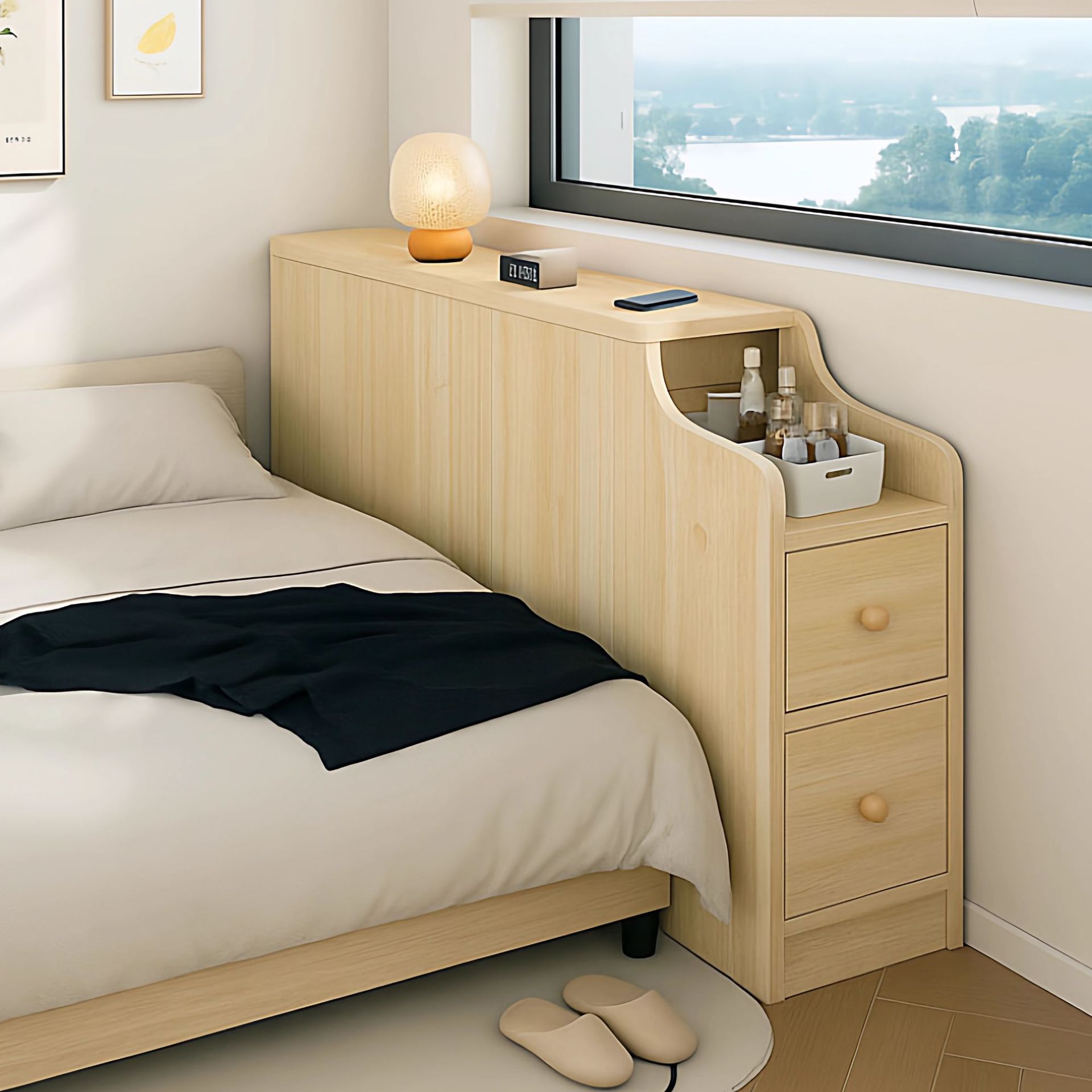 Bedside Table Bay Window Cabinet Sandwich Simple Low Cabinet Modern Minimalist Bedroom Home Storage Locker Bedside Storage Cabinet
