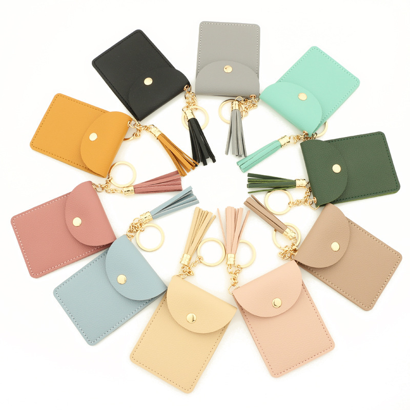 New Solid Color Card Holder Keychain Wallet Leather Tassel Multi-card Coin Purse PU Leather Card Holder Cross-border Exclusive New Solid Color Card Holder Keychain Wallet Leather Tassel Multi-card Coin Purse PU Leather Card Holder Cross-border Exclusive
