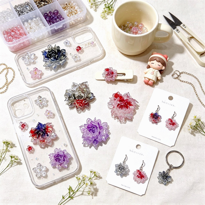 Nail art accessories: two-tone gold-sprinkled peony DIY resin decorations, ins-style live stream earrings, hair clips, phone and nail decorations Nail art accessories: two-tone gold-sprinkled peony DIY resin decorations, ins-style live stream earrings, hair clips, phone and nail decorations