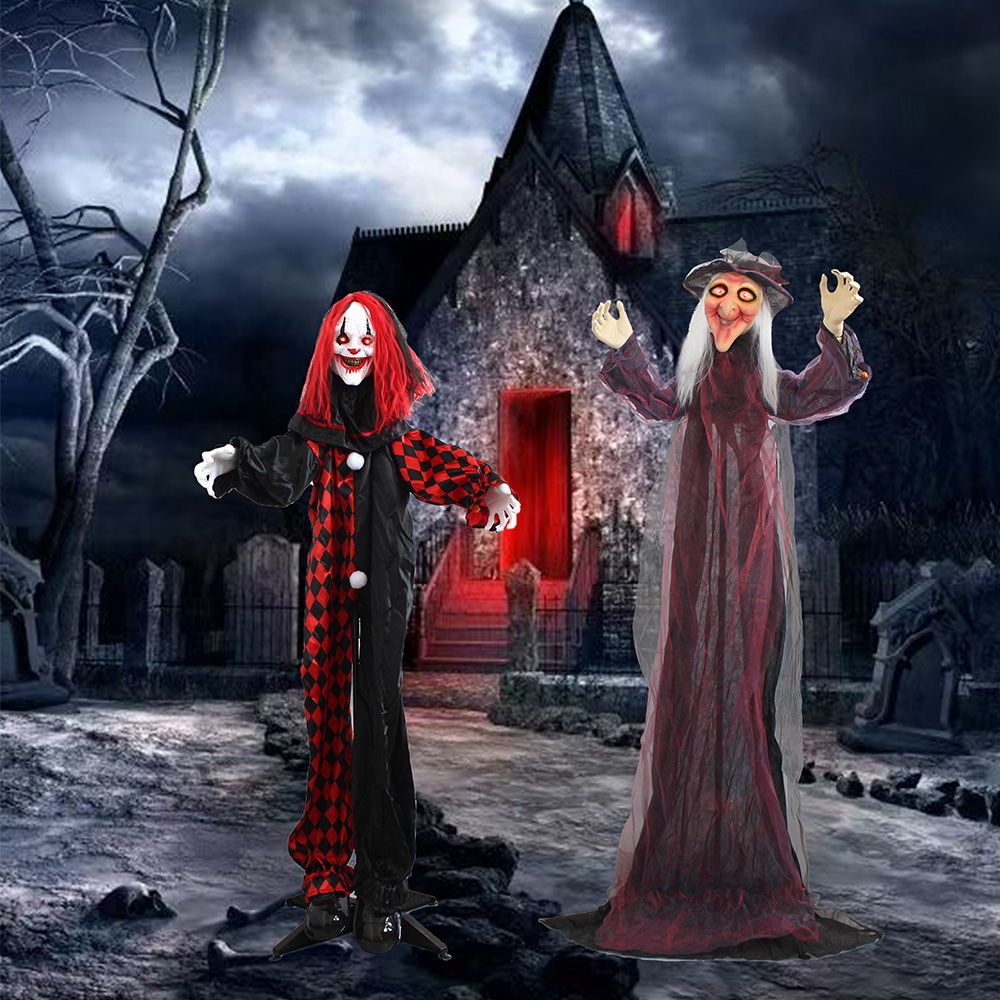 Halloween control de voz de pie fantasma payaso fantasma luminoso llamado bruja sala de escape casa embrujada decoración de patio accesorios
