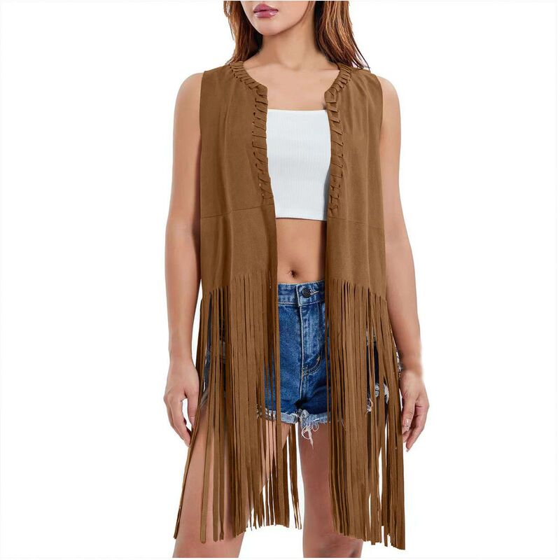 European and American Cross-Border Foreign Trade Sleeveless Retro Fashion Aliexpress Amazon Hot-Selling Women's Tassel Vest Cardigan