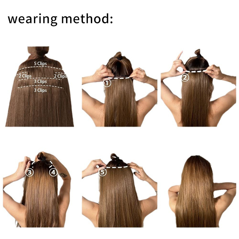 Europa y los Estados Unidos sin rastro extensión de cabello de 24 pulgadas de cabello recto de 6 piezas de cabello de alta temperatura extranjera