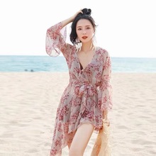 2022年新款复古三件套气质显白显瘦遮肚保守罩衫分体泡温泉泳衣女