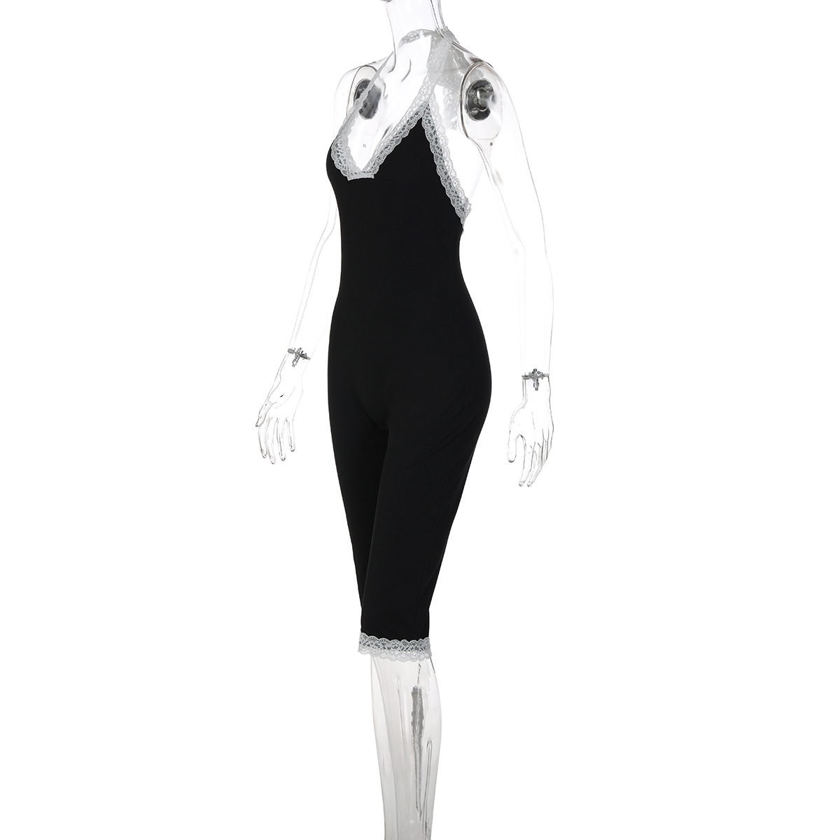 Women's Clothing Fashionable Sexy Lace Trim Slim Fit Back Hollow Out Tie Jumpsuit Summer New Arrival_ecoleips.com