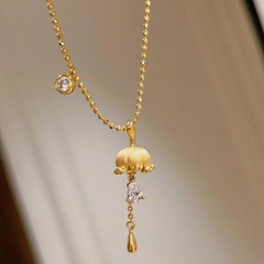 沙金镶钻拉丝铃兰花吊坠项链女仿真黄金小众轻奢高级感锁骨链饰品