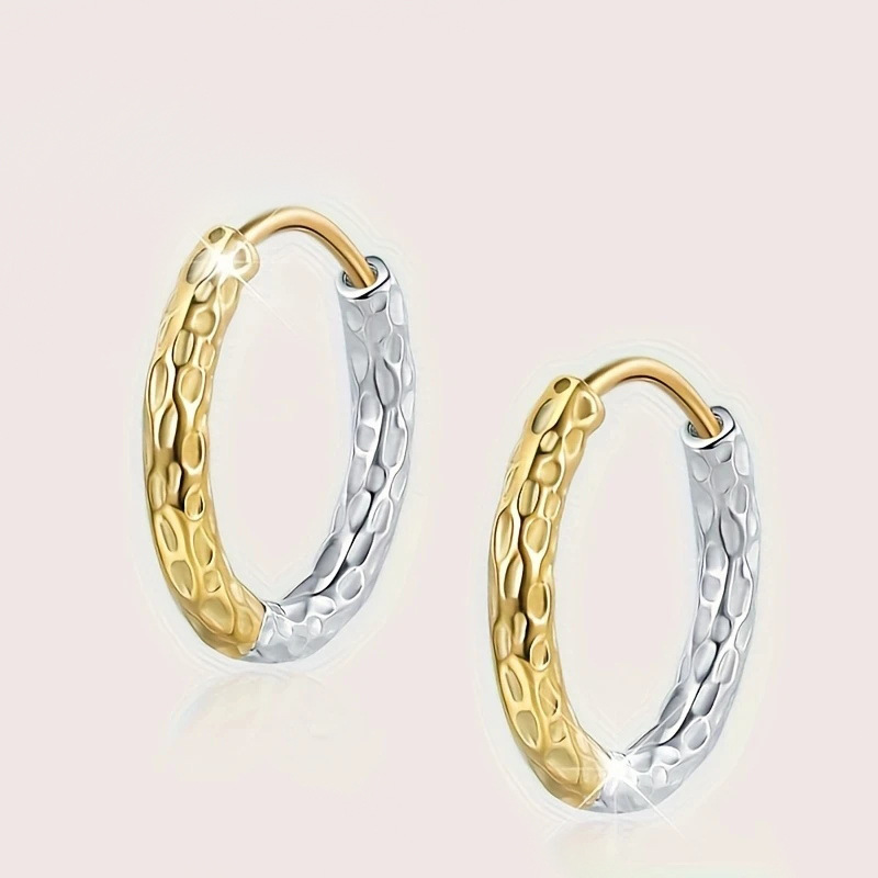 Gold And Silver Two-tone Textured Hoop Earrings For Women_voghion.com