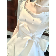 フレンチスイートガールスタイルリボン半袖ドレス夏の新しい年齢を減らすスリムフィットプリンセススカート女性用