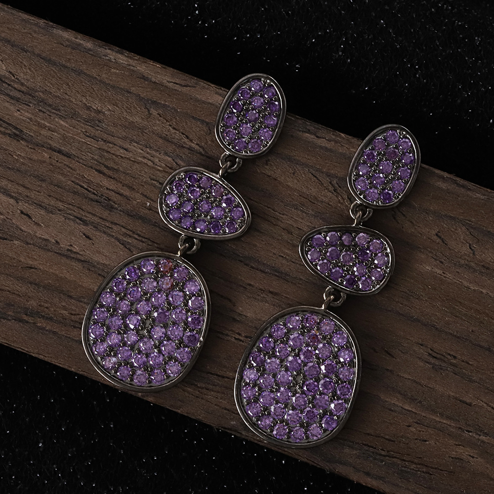 Purple geometric elegant fashionable earrings with zircon
