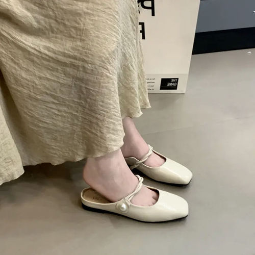 French Marie Jane Baotou Half Slippers Women's Shoes External Wear 2025 New Spring and Summer Flat Quality Half Support Single-layer Shoes