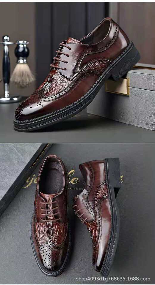 Giày da nam da bò thật kiểu Oxford Brogue Anh, đế thấp, dây buộc, dễ phối đồ công sở và đi tiệc cưới — Màu nâu, Màu đen, Màu đen lót nhung chi tiết 22
