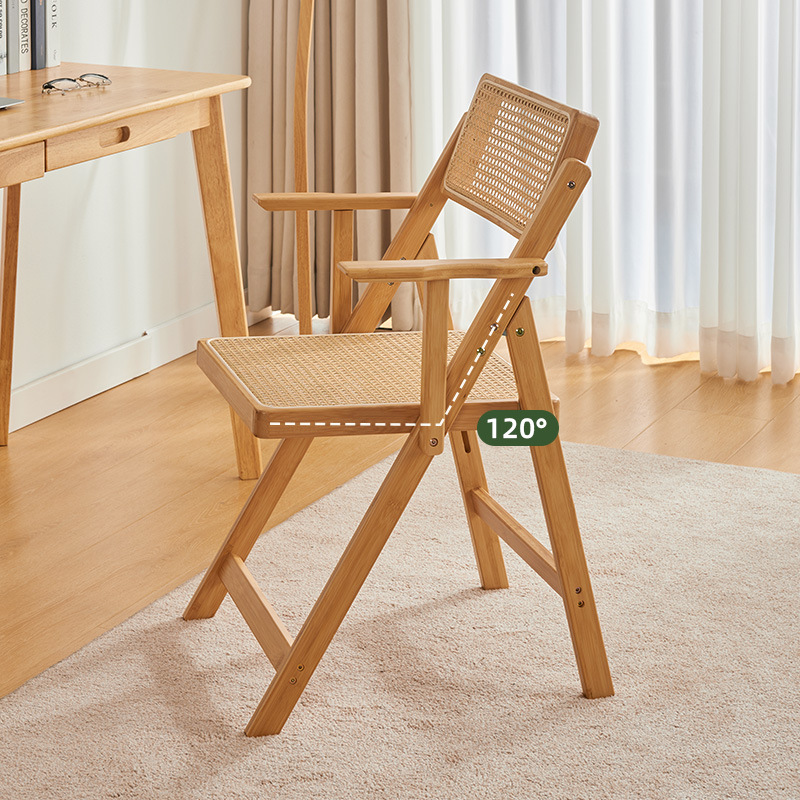 Silla plegable de ratán de viento silencioso Silla de comedor de respaldo de lujo ligero para el hogar de alta gama Silla de comedor de restaurante de ocio japonés