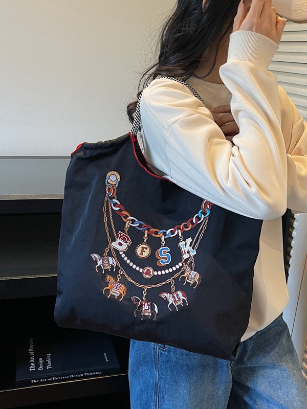 Nueva bolsa de lona bordada japonesa nicho bordado bolsas ecológicas de compras mochilas de nylon bolsas de hombro