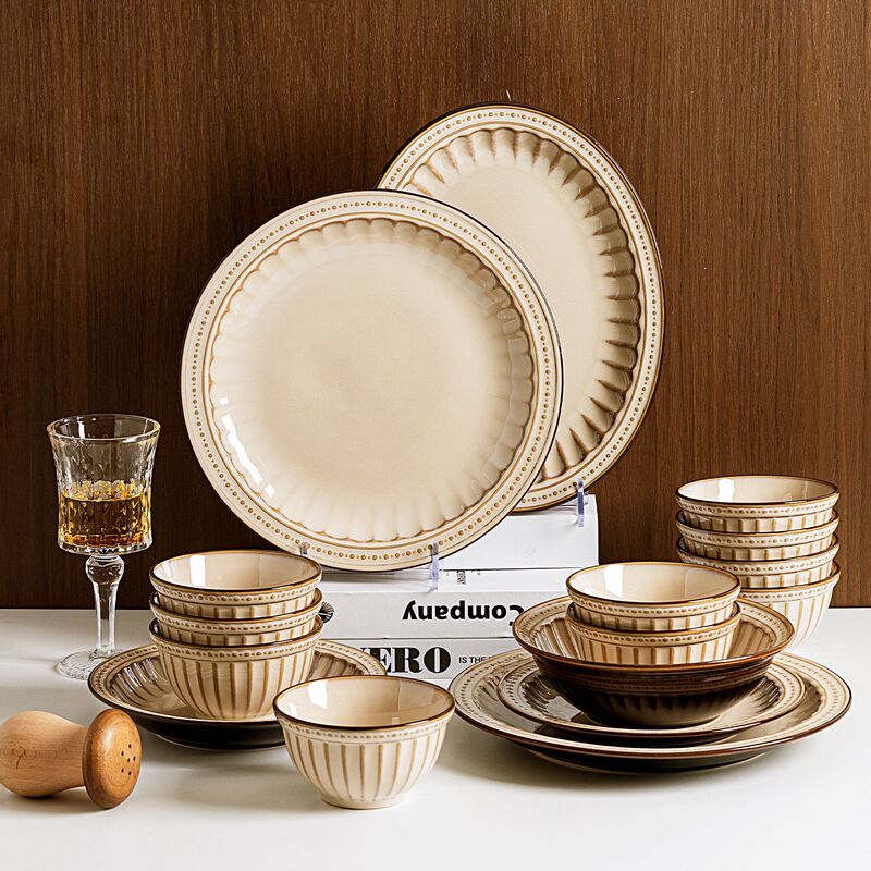 Ceramic Tableware, French-Style Retro Bowls, High-End Feel, New Home, Wedding Gift, Bowl, Plate, Chopsticks, Bowl and Plate Set for Home Use