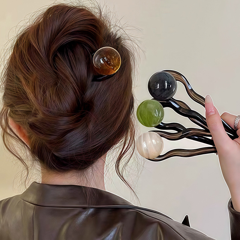 retro u-shaped pearl hairpin women‘s high sense back head bun updo pin simple temperament hair clip headdress