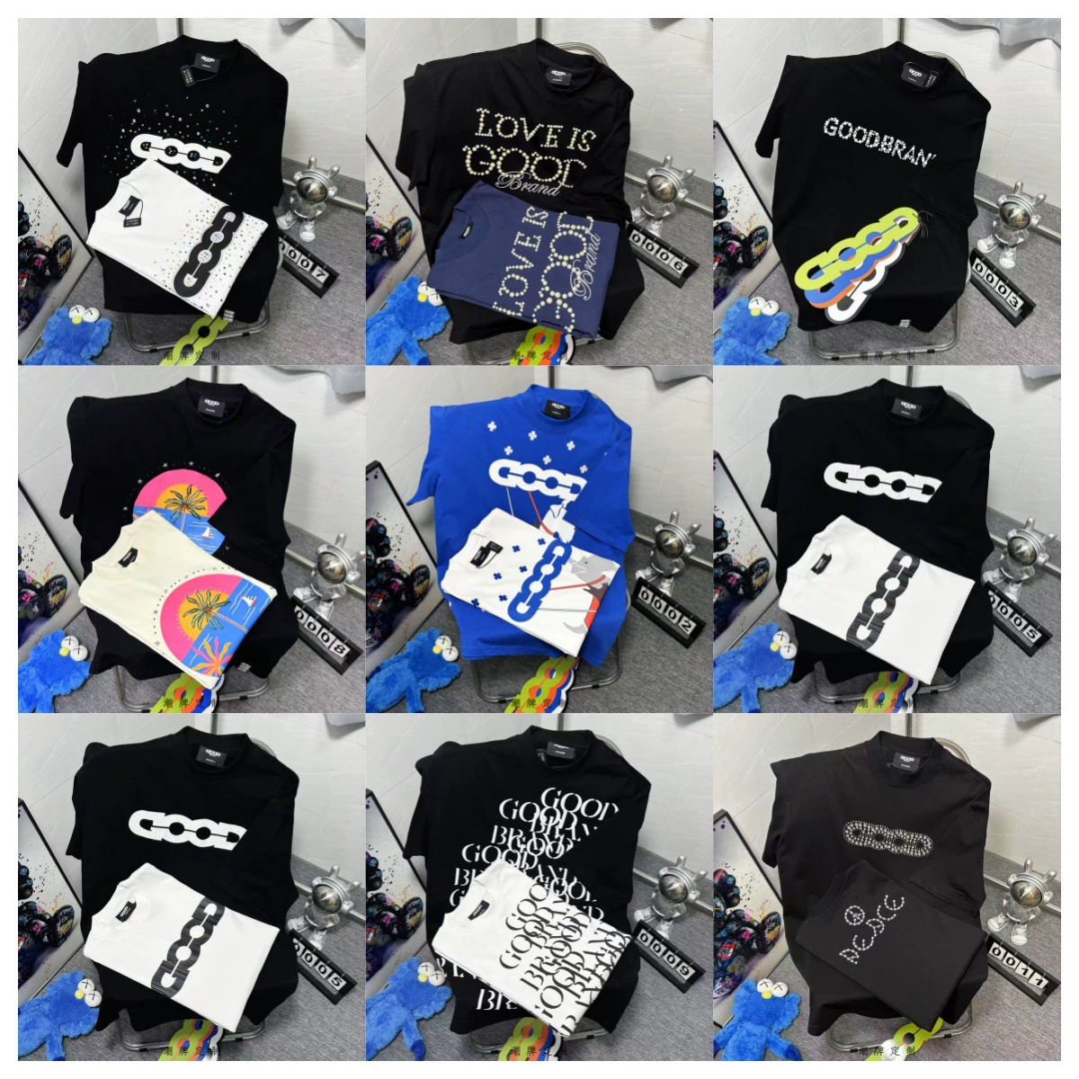 Cross-Border Supply [Same Style as Old White] Correct Version Cut Out Good Colored Diamond Printed Hot Diamond Men's and Women's Short-Sleeved T-Shirts