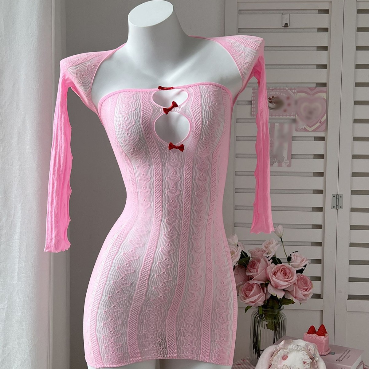 Body de Red Sexy Ajustado para Mujer de Nylon, con Estampado de Corazón, para Citas