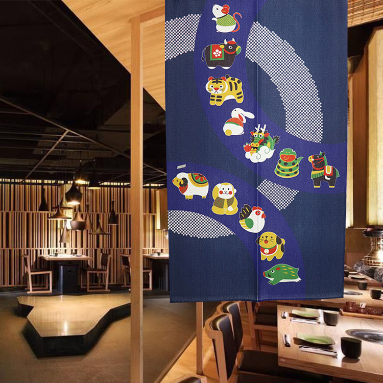 Factory direct Japanese fabric curtain twelve Zodiac three optional blue beige children's room decoration wholesale Factory direct Japanese fabric curtain twelve Zodiac three optional blue beige children's room decoration wholesale
