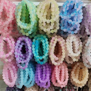 New 12cm glass beads bracelet two-color ice transparent beads student winding finger soft plate playing bracelet 2 yuan store supply