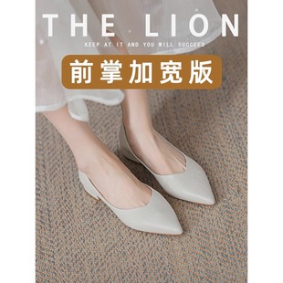 Extra Fat and Widened Large Size Women's Shoes with Fat Feet and Wide Feet 41 to 43 Pointed Toe Evening Style Flats Women's Pointed Toe Thick Heel Shoes Cross-Border