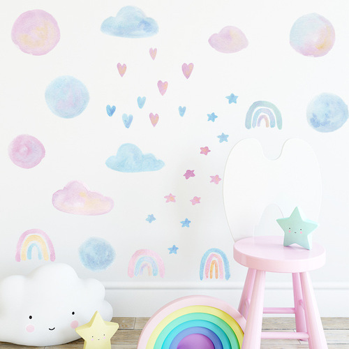 FX7104 Watercolor Clouds Rainbow Love Children's Room Kindergarten Bedroom Entrance Home Wall Decoration Wall Sticker