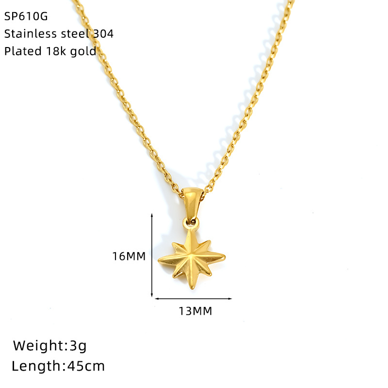 304 Stainless Steel Pendant Material Pendant Necklace Classification Wholesale Jewelry IG Style Retro Sun Star Moon 304 Stainless Steel 18K Gold Plated Pendant Necklace Cable Chain